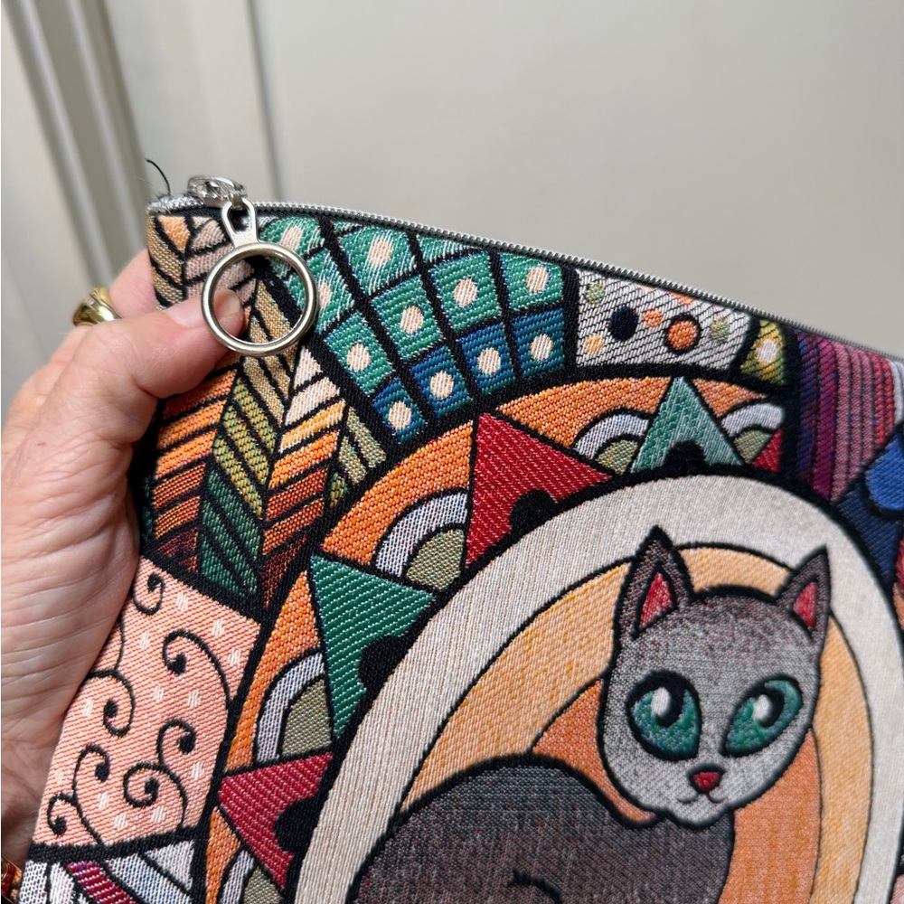 Artistic Cat Design Clutch/Pouch - Colorful Abstract Pattern - Picture 6 of 10